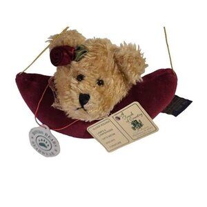 New Vintage Boyds Bears Tiny Plush Bear Ornament w/Red Pillow named Narc…